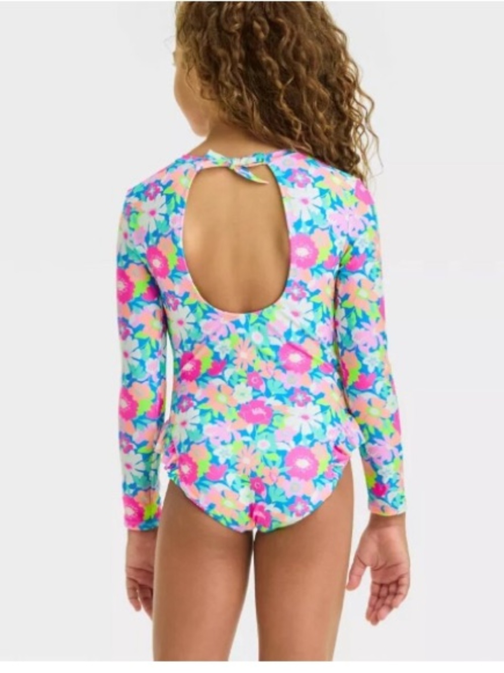NEW - CAT & JACK Girls' Floral Printed Long Sleeve One Piece Rash Guard | XS 4-5 - Picture 2 of 12